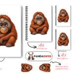 SET: Notizbuch mit Affe (A5 + A6 + 2x A7 + Lesezeichen + Magnetisches Lesezeichen)